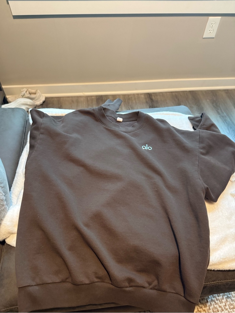 ALO Yoga women’s  Crewneck Sweatshirt in Brown with silver Logo